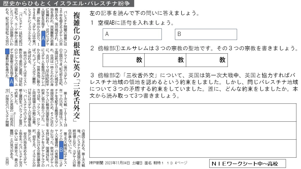 パレスチナ問題の根底に英三枚舌外交(社会 SDGs16) - 神戸新聞NIE